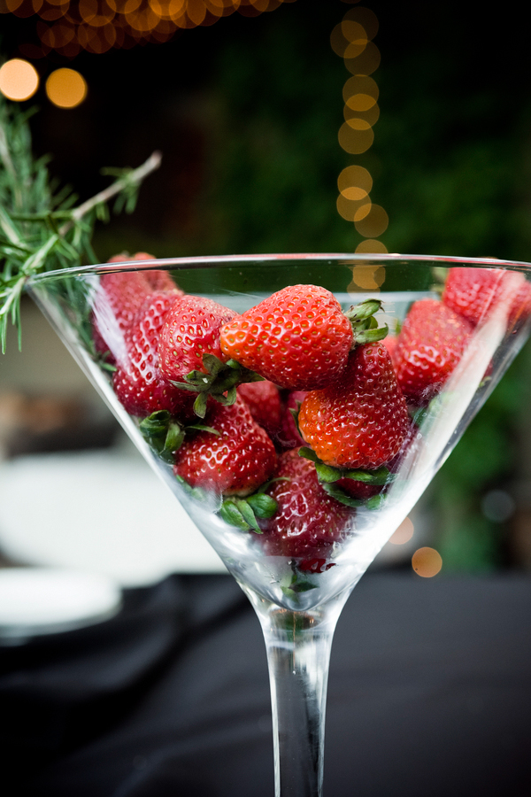 martini glass filled with strawberries - music inspired DIY wedding - photos by top Orange County, CA wedding photographers Viera Photographics